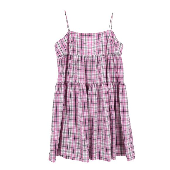 J Crew Women Midi Poplin Plaid Sun Dress Plus Size 24 Tiered Empire Waist Preppy - Picture 1 of 7